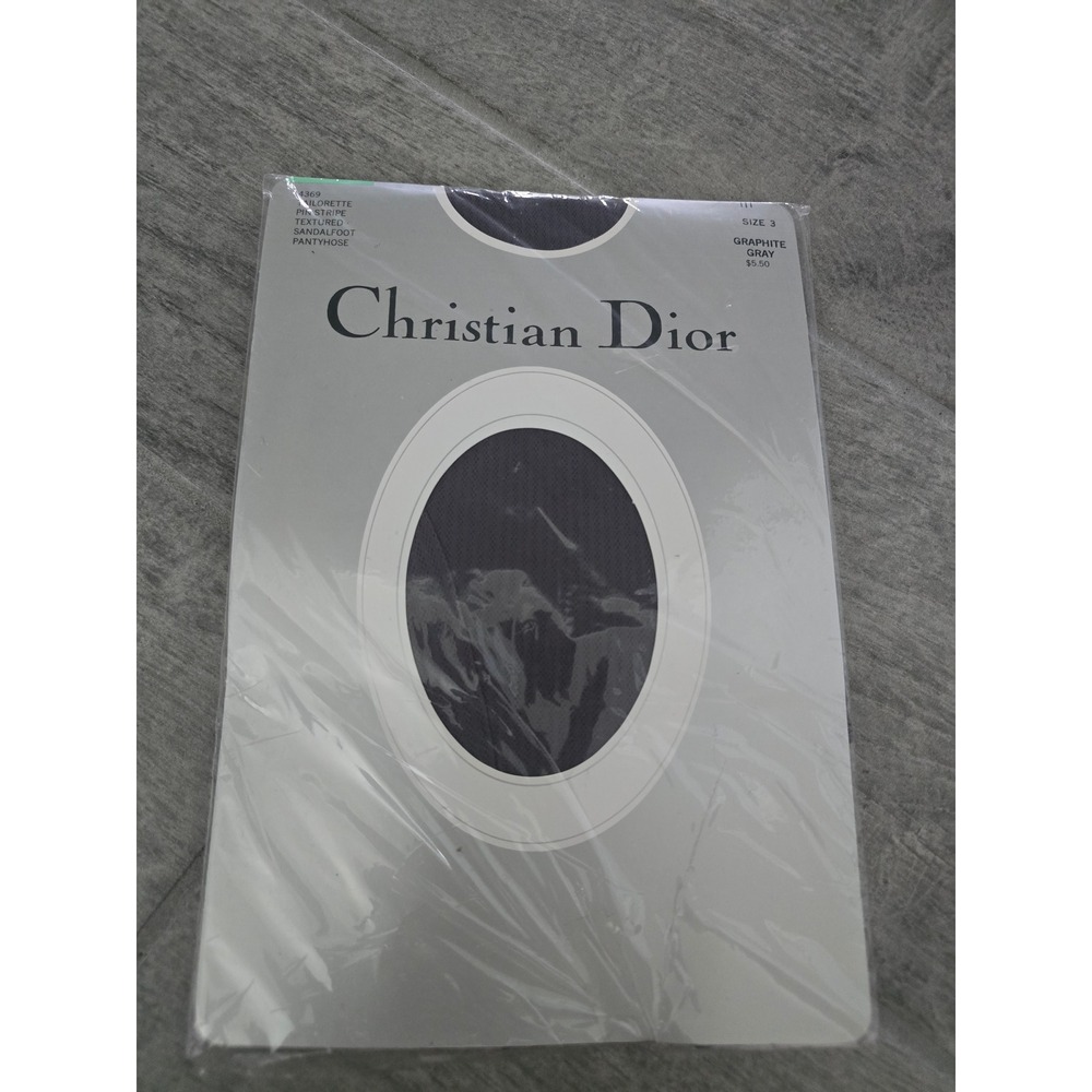 Christian Dior Tailorette Pin Stripe Textured Pantyhose Gray Sandalfoot Size 3